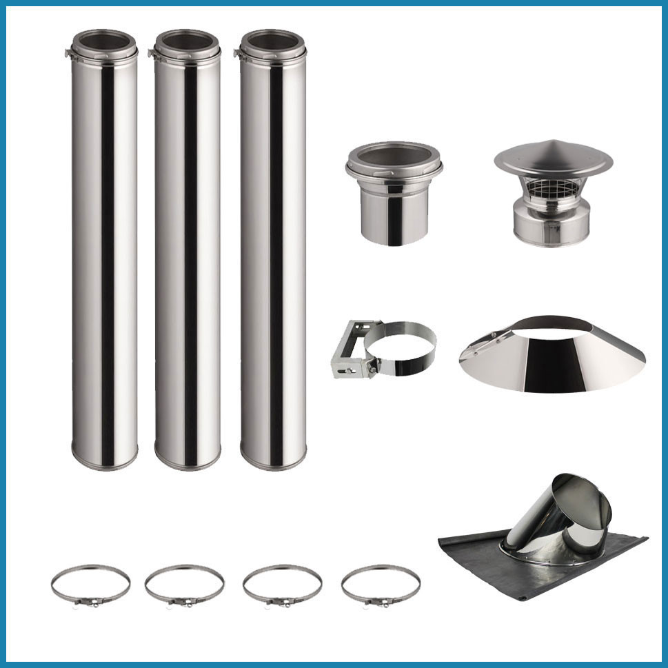 3m Canna fumaria interna INOX Doppia Parete kit - Ø 130-150-180-200MM - Pb