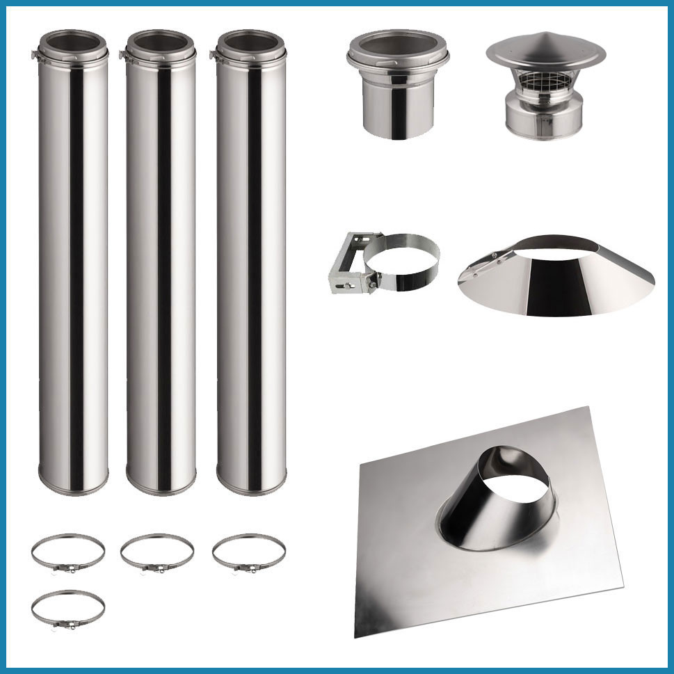 3m Canna fumaria interna INOX Doppia Parete kit - Ø 130-150-180-200MM - AL